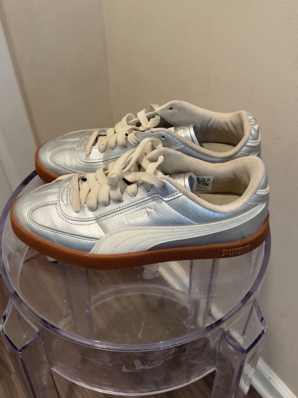 Puma Metallic Silver Sneakers with Gum Sole